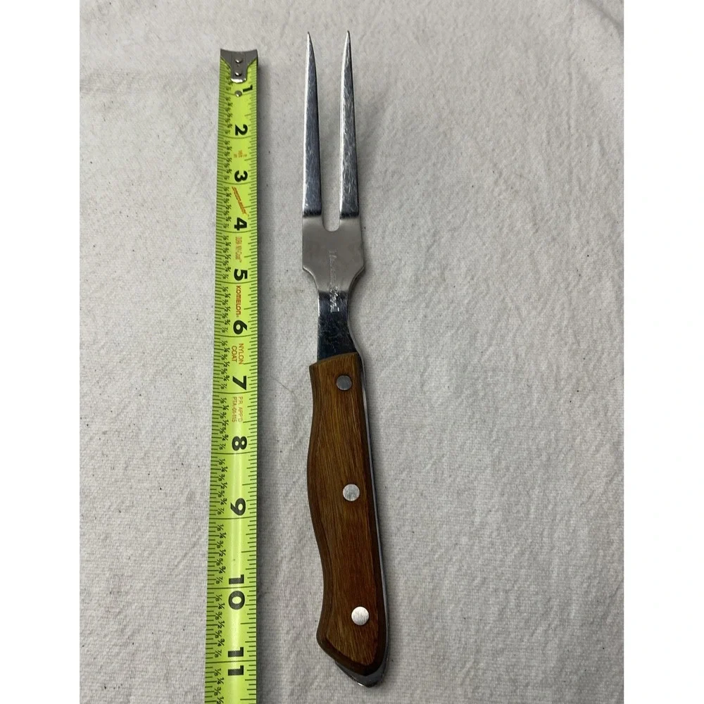 Vintage Maxam Stainless Steel 2 Prong Meat Serving Fork Wood Handle Japan 11